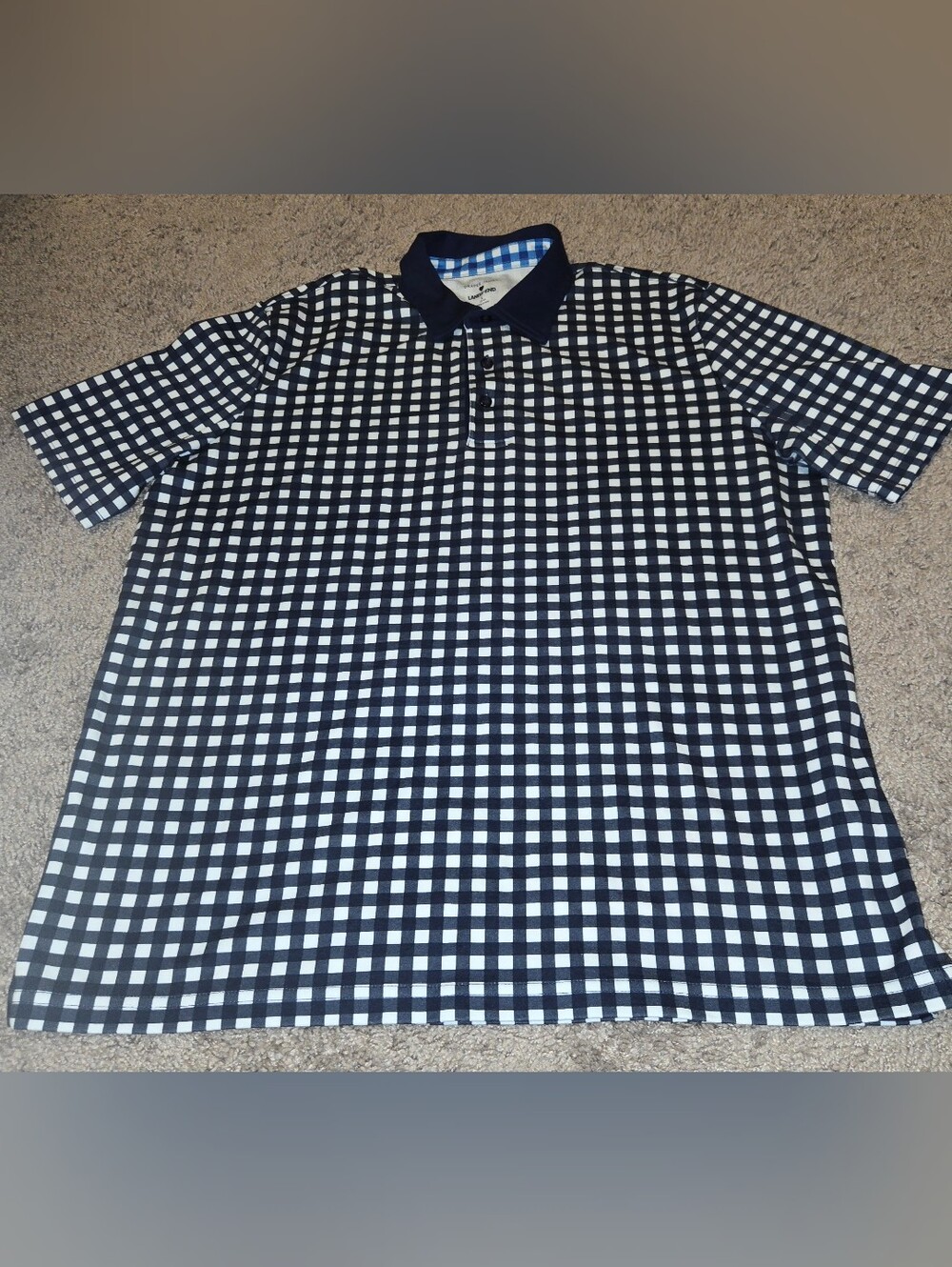 Lands End Draper James Navy & White Check Polo Shirt